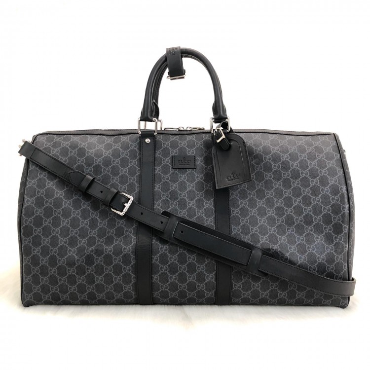 GUCCİ SİGNATURE DUFFLE LEATHER LUGGAGE CLASSİC BLACK